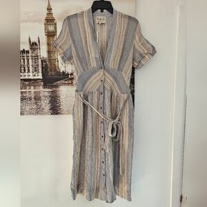 NEW Sea New York Stripe Button Down Cotton midi dress in cream and blue